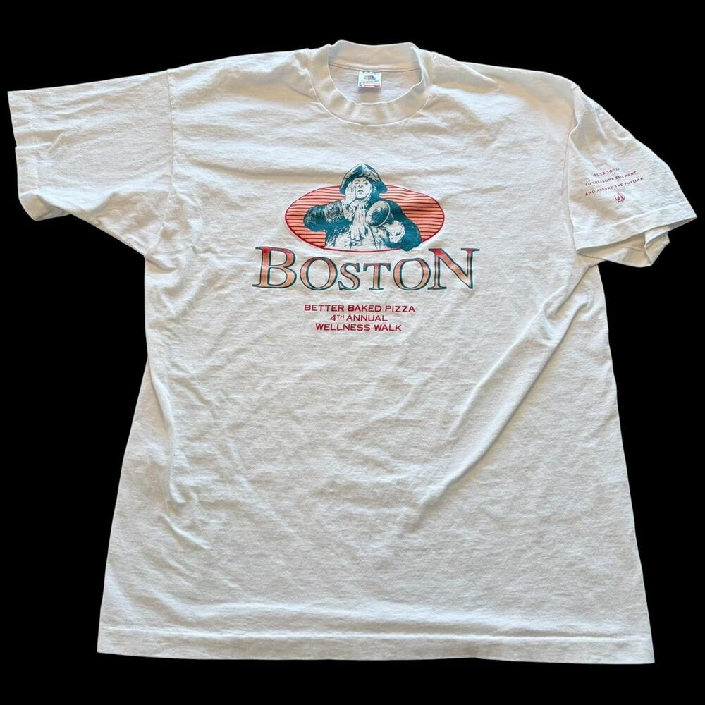 Boston Shirt Mens XL White Better Baked Pizza Wellness Walk Tee T-Shirt USA